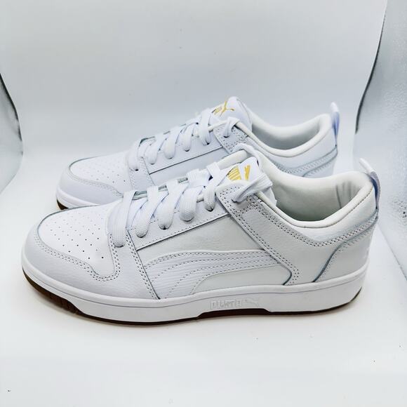 Size 7.5 - PUMA Rebound LayUp White/Gold/Gum Men’s Sneaker Shoe (389787-01) main image 4